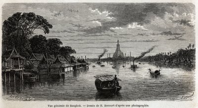 Vue générale de Bangkok (Thaïlande), dessin d