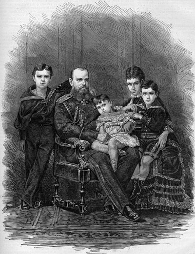 Portrait de la famille impériale russe en 1881 : Tsar Alexandre III (1845-1894) et Marie Féodorovna (ou Fiodorovna, ou Fedorovna) (Marie Sophie Dagmar) - Etienne Gabriel Bocourt