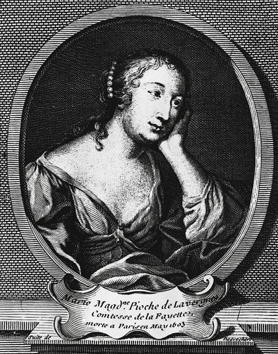 Portrait en médaillon de Marie-Madeleine Pioche de La Vergne, comtesse de La Fayette (1634-1693), romancière française, gravure par Etienne Jehandier Desrochers (1668-1741) - Etienne Jehandier Desrochers