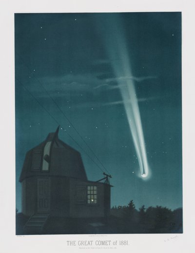 La Grande Comète de 1881, observée dans la nuit du 25 au 26 juin, à 1h30 du matin, tirée des Dessins astronomiques de Trouvelot 1881, pub. 1881 - Étienne Léopold Trouvelot
