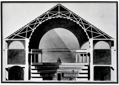 Bibliothèque Royale de France, coupe transversale du bâtiment. Architecture par Etienne Louis Boullée (Etienne-Louis Boullée), architecte français (1728-1799) - Etienne Louis Boullee