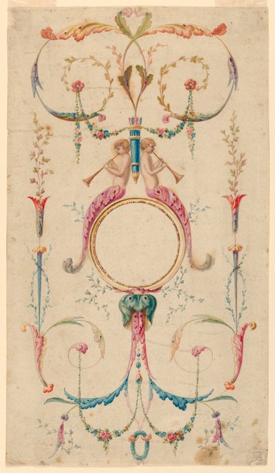 Dessin, décoration de panneau, vers 1780 - Etienne de Lavallee-Poussin