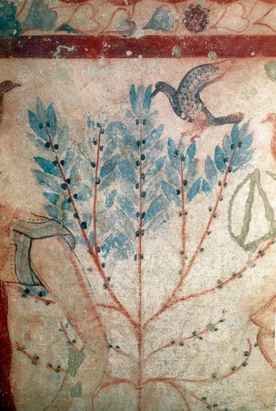 Un oiseau perché sur un petit arbre (Fresque, détail, 530 av. J.-C.) - Etruscan
