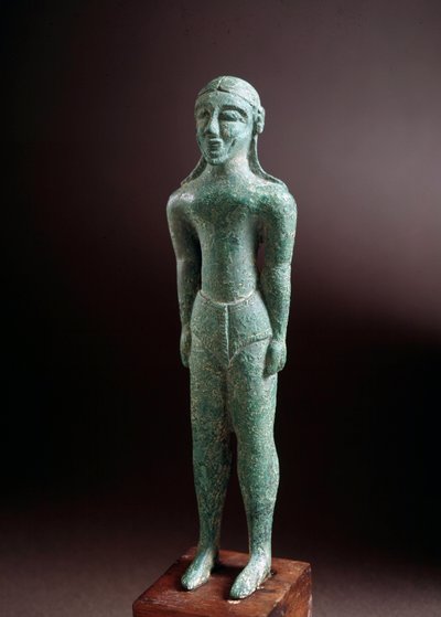 Civilisation étrusque : sculpture en bronze de « kouros », de Castello près de Florence, Italie, 550 av. J.-C., Dim 15 cm - Etruscan