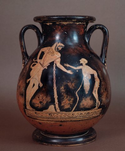 Civilisation étrusque : pélikè en terre cuite représentant Hercule et un vieil homme, symbole de la vieillesse, de Cerveteri, Italie, Ve-IVe siècle av. J.-C. - Etruscan