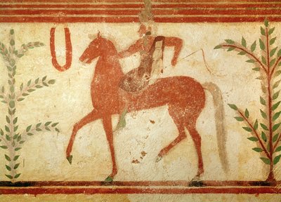Cavalier, côté droit, de la Tombe du Baron, c.500 av. J.-C. (peinture murale) - Etruscan