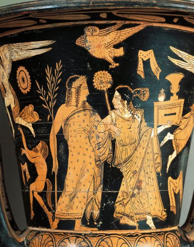 Poterie à figures rouges, cratère, de Civita Castellana, ancien Falerii, province de Rome, Italie (détail), Dionysos couronné et Ariane - Etruscan