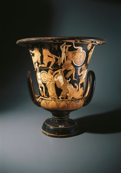 Potterie à figures rouges, calice-cratère représentant Néoptolème, Astyanax, Hélène de Troie et Priam au sol, par le Peintre de Nazzano, de Civita Castellana - Etruscan