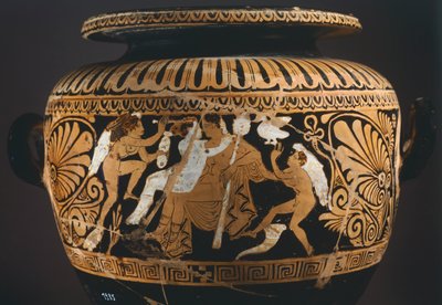 Stamnos (vase de stockage de liquide), détail montrant Dionysos et Ariane. Céramique à figures rouges de Porano (Ombrie). Civilisation étrusque, IVe siècle av. J.-C. - Etruscan