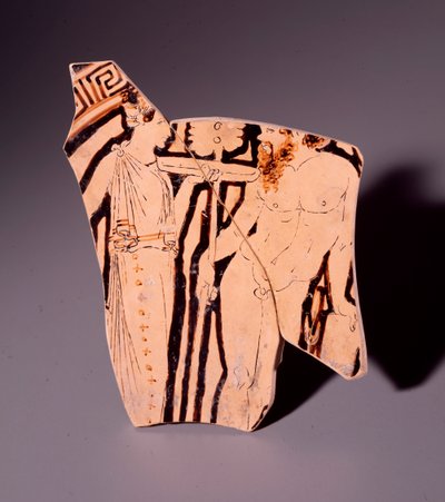 Fragment de kylix en terre cuite représentant une ménade et un satyre, 350 av. J.-C. - Etruscan