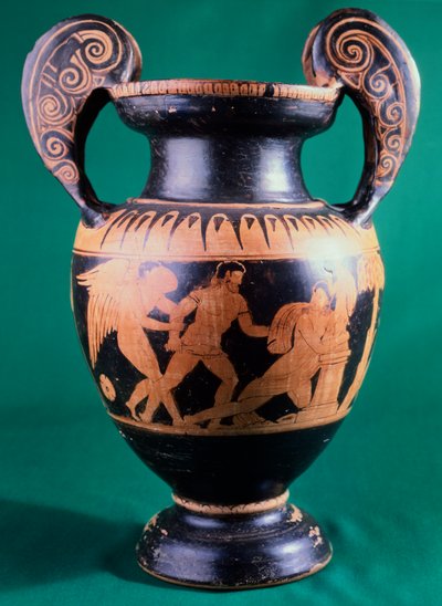 Cratère à volutes par le Peintre de Mayence, représentant un guerrier et une amazone. Poterie à figures rouges. Civilisation étrusque, IVe siècle av. J.-C. - Etruscan