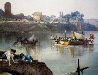 Giornelli des pêcheurs sur le Tibre près de Porto di Ripa Grande à Rome, par Ettore Roesler Franz, aquarelle, Italie - Ettore Roesler Franz