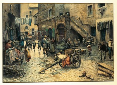 Italie, Rome, Vie de rue sur la Via Capocciuto dans le Ghetto (juif) de Rome - Ettore Roesler Franz