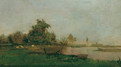 Paysage fluvial avec bateau - Eugen Jettel