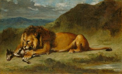 Lion dévorant une chèvre - Eugene  Delacroix