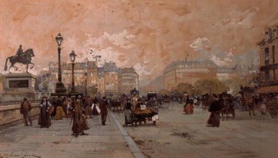 Une scène de rue parisienne - Eugene Galien Laloue