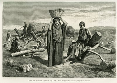 Femme arabe et scieurs de long. Gravure pour illustrer l