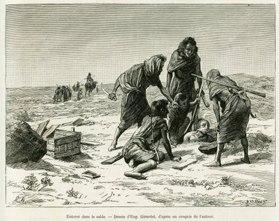 Enterré dans le sable. Gravure pour illustrer l