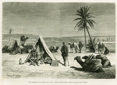 Campement des voyageurs dans les environs de Tozeur. Gravure d