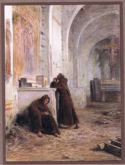 Frère Giles et son compagnon évanouis de faim dans une église abandonnée - Eugene Burnand