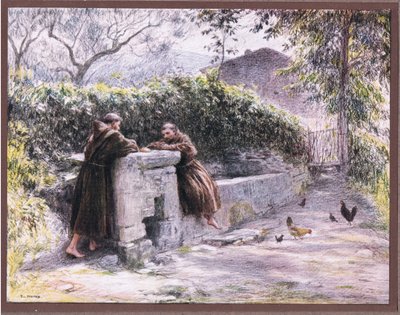 Le repas de Saint François et du frère Masseo à la fontaine. Saint François loue la pauvreté - Eugene Burnand