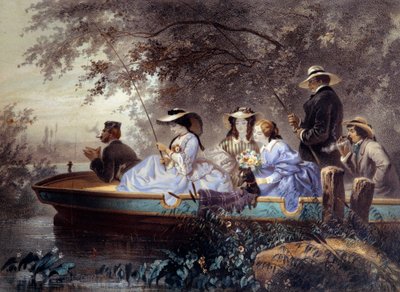 Un dimanche en famille, pêche dans la rivière - Eugene Charles Francois Guerard