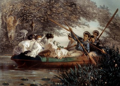La promenade en bateau Lithographie par Eugène Guérard (1821-1866) 19e siècle Collection privée - Eugene Charles Francois Guerard