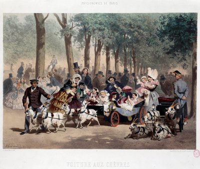 Promenade en voiture dans le jardin des Tuileries à Paris au XIXe siècle Lithographie d