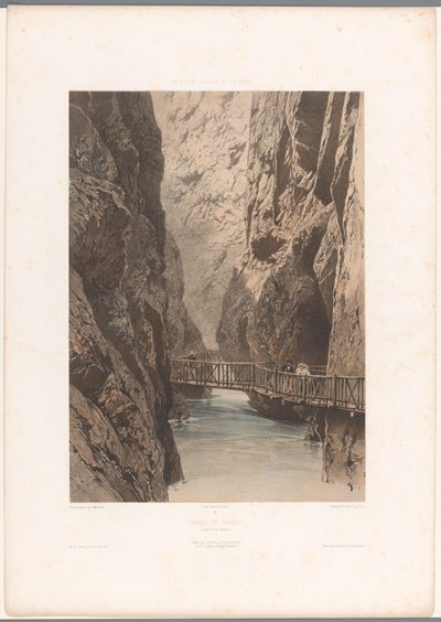 Promeneurs sur un pont à travers les gorges de Trient - Eugene Ciceri