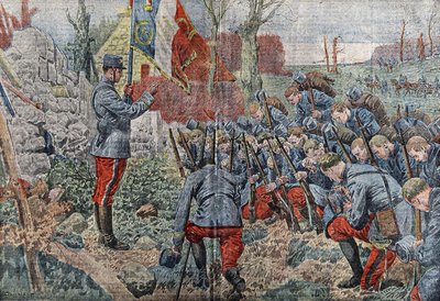 Un prêtre porte-drapeau donne l
