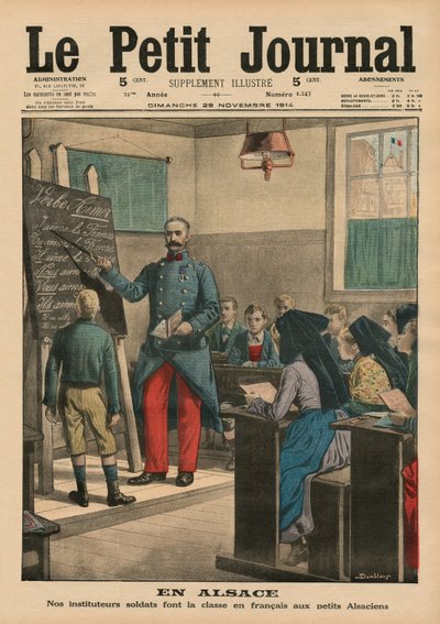 Alsace, nos soldats enseignants apprenant le français aux enfants alsaciens, illustration de couverture de 
