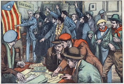 Les séparatistes catalans préparent leur complot à Paris. Illustration de Damblans. Dans « Le Pèlerin » du 28 novembre. - Eugene Damblans