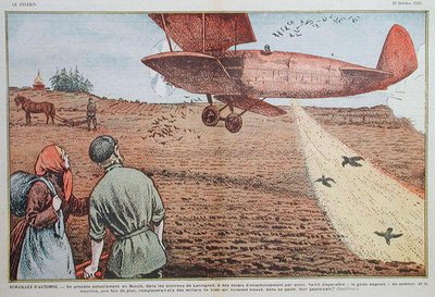 Semer des graines depuis un avion en Russie soviétique, illustration pour le magazine 