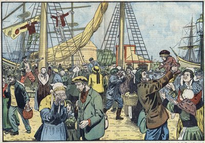Le retour de la morue à Saint-Malo : les Terres-Neuvas pêchaient et retrouvaient leurs familles. Illustration de Damblans. Dans « Le Pèlerin » du 7 octobre. - Eugene Damblans