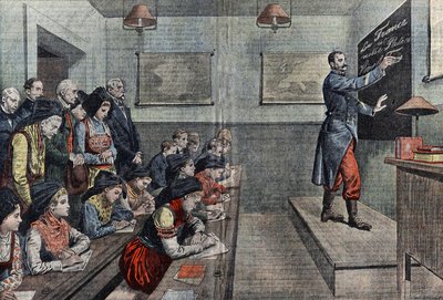 La première classe en français en Alsace est reconquise. Illustration de Damblans. Dans « Le Pèlerin » de 1914. - Eugene Damblans