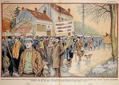 Mineurs chômeurs du Nord de la France et de la région du Pas-de-Calais marchant vers Paris, illustration de 