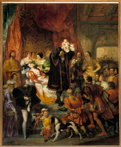 Naissance du roi Henri IV le 13/12/1553 au château de Pau - Eugene Deveria