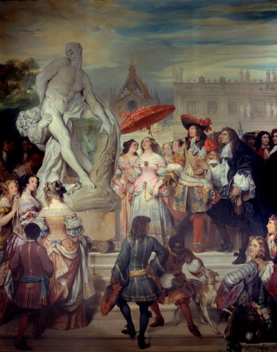 Pierre Puget (1620-1694) présente sa statue Milon de Crotone à Louis XIV (1638-1715) dans les jardins du château de Versailles - Eugene Deveria