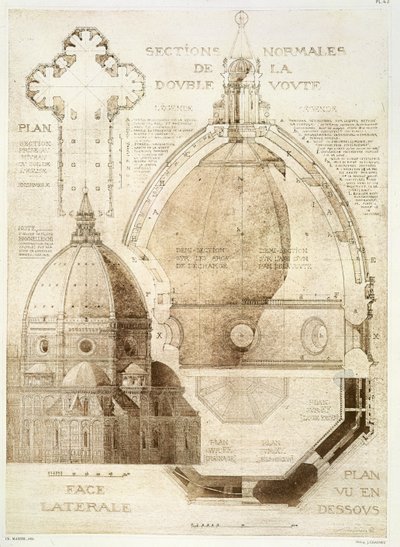 Plan, section et élévation de la cathédrale de Florence, de 