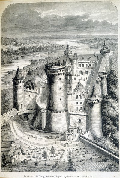 Le château de Coucy, restauré - gravure d