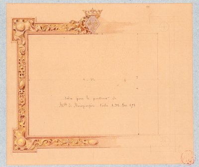 Conception de la corniche pour le portrait de Mademoiselle de Montpensier, par Eugène Emmanuel Viollet-Le-Duc (1814-1879), dessin à l