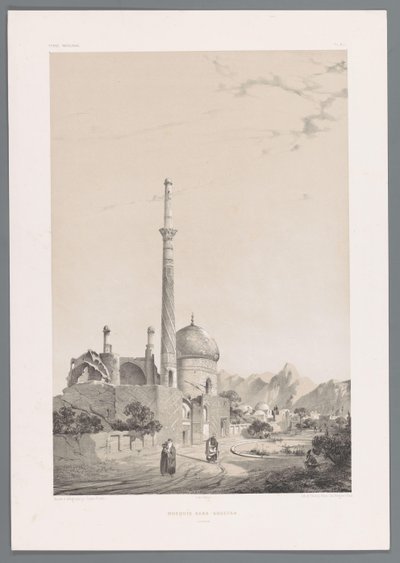 Mosquée Baba Sukhte avec le minaret Bagh-e-Ghoushkhane à Ispahan (Paysages persans, Perse moderne) - Eugene Flandin