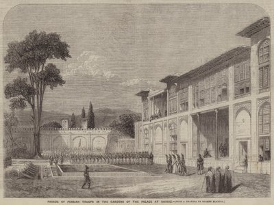 Parade des troupes perses dans les jardins du palais à Chiraz - Eugene Flandin