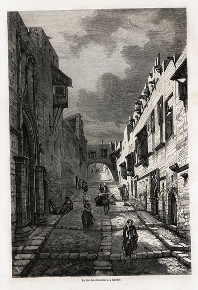 La rue des chevaliers, à Rhodes, dessin par Eugène Flandin, pour illustrer son voyage sur l