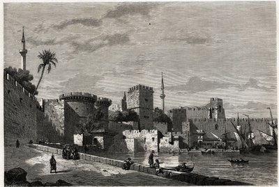 Vue du port de Rhodes et de la porte d