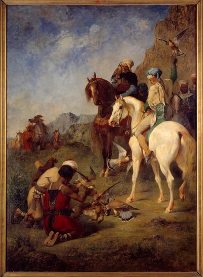 Chasse au faucon en Algérie : la curée. Peinture d