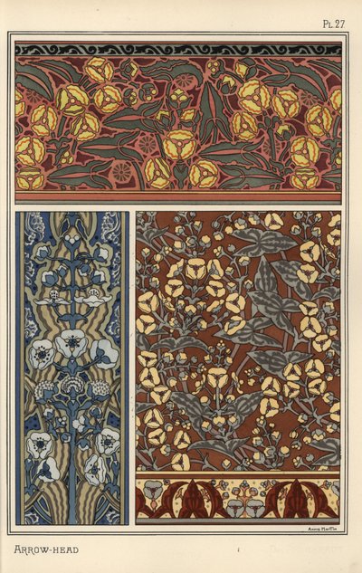 Sagittaire, Sagittaria sagittifolia, comme motif de design dans des motifs de papier peint et de tissu - Eugene Grasset