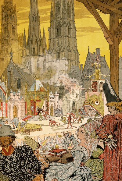 Représentation du mystère dans le cimetière de la cathédrale, illustration pour Notre-Dame de Paris par Victor Hugo (1802-1885) - Eugene Grasset