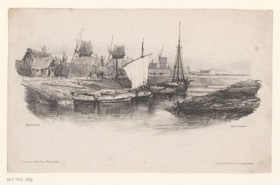 Port avec bateaux et moulins à vent - Eugene Isabey