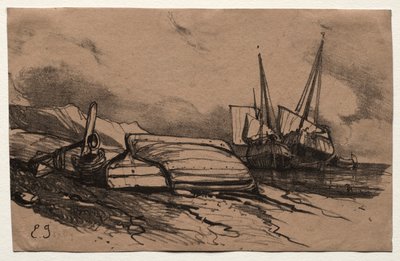 Six Marines : Couverture, Une Grève - Eugene Isabey